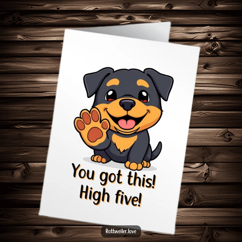 Funny Free Printable Congratulations Card: A kawaii Rottweiler offering a helping paw with a big, friendly smile.