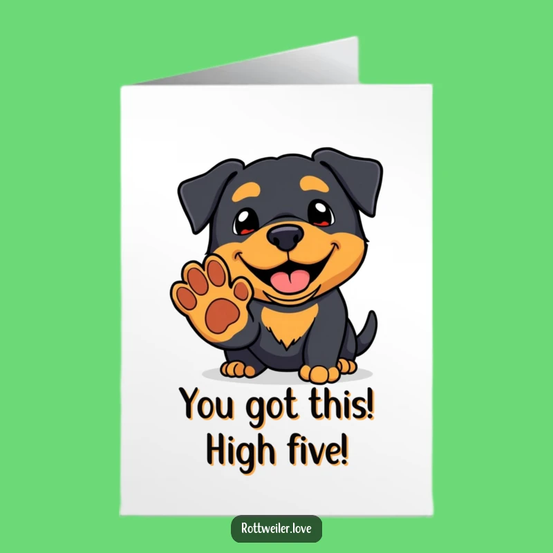 Free Printable Rottweiler Congrats Card: Kawaii Pup Offering Paw
