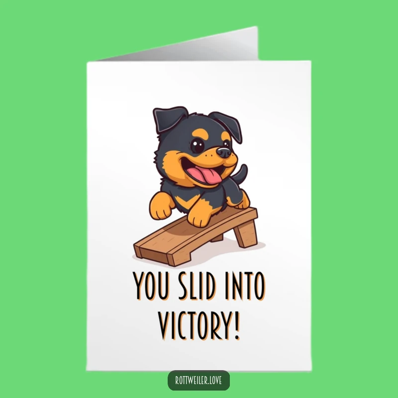 Free Printable Congrats Card: Joyful Rottweiler Sliding into Your Victory