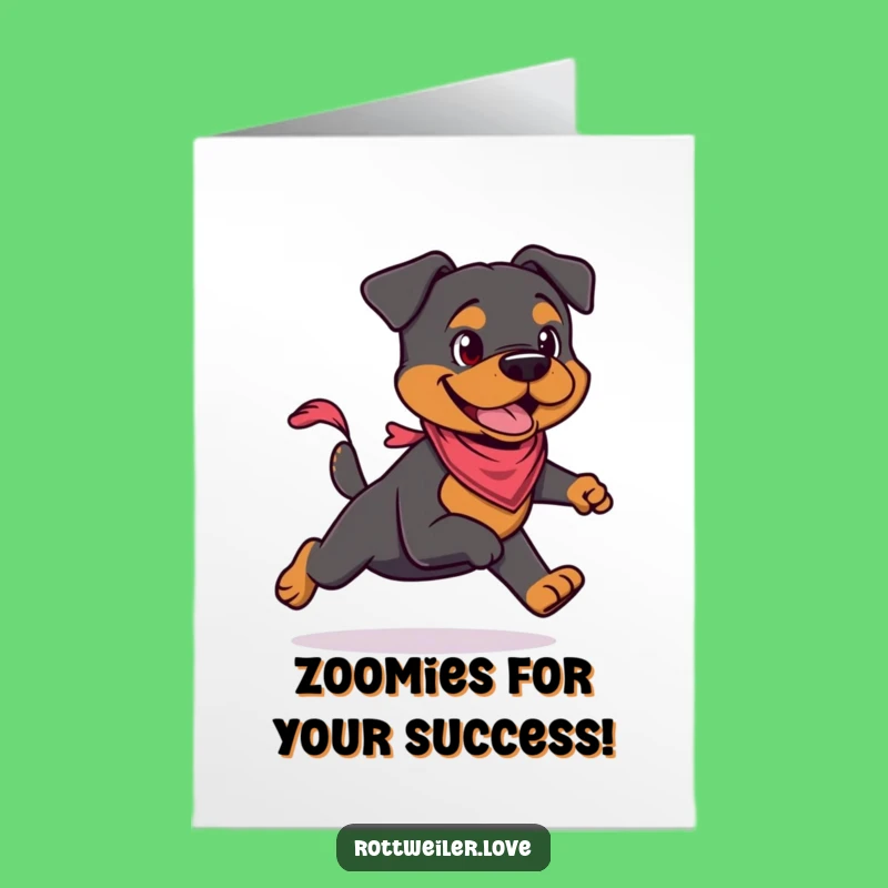 Free Printable Congrats Card: Fast Rottweiler in Bandana Celebrates Your Big Win