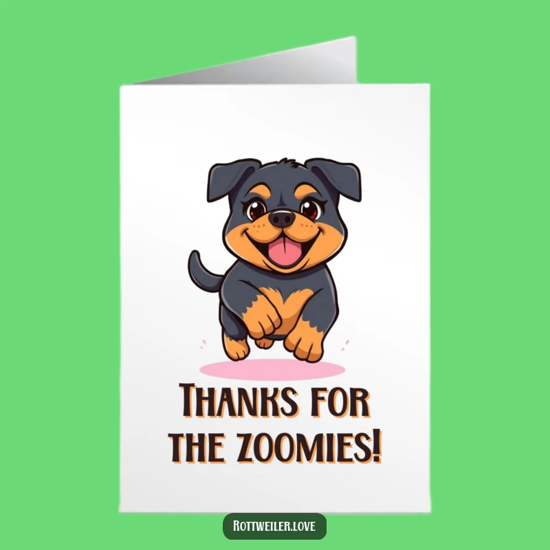 Free Printable Kawaii Rottweiler Thank You Card: Running Dog Downloadable Gift