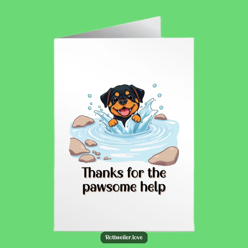 Free Printable Thank You Card: Splashy Rottweiler, Unique Downloadable Gift for Thanks