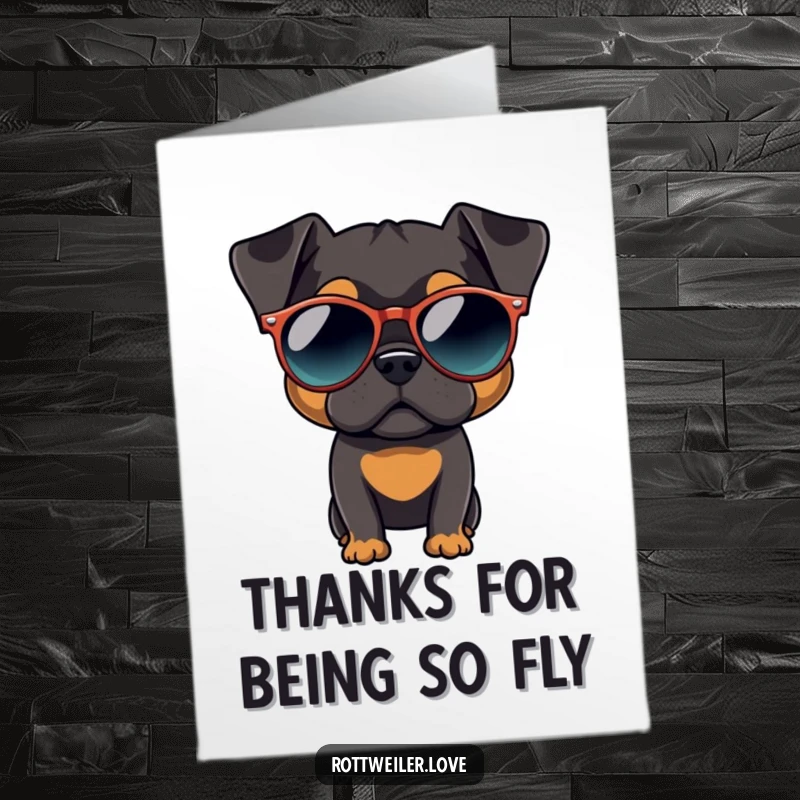 Funny Free Printable Thank You Card: A Rottweiler sports cool, oversized round sunglasses with a laid-back vibe.