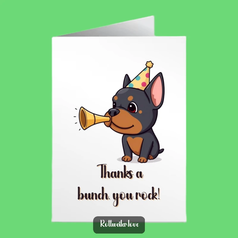 Thank You Rottweiler Free Printable Card: Funny Dog Horn Blower Downloadable Gift