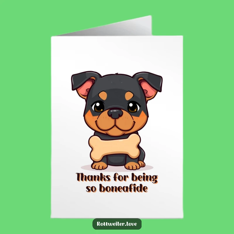 Free Printable Rottweiler Thank You Card: Shy Pup Offers Bone in Gratitude!