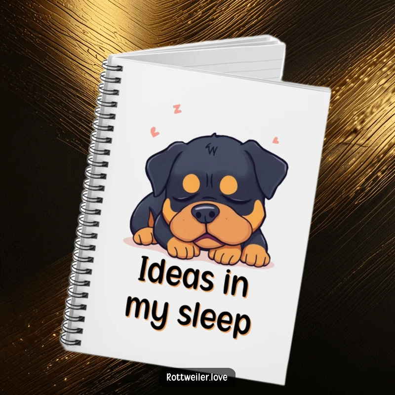 Funny sleepy Rottweiler dog dreaming, illustrating peaceful slumber humor in this notebook.