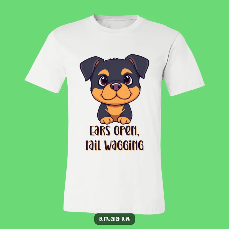 Funny Listening Rottweiler T-Shirt: Attentive Canine Design