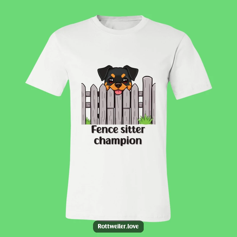 Funny Rottweiler Cheeky Grin Fence T-Shirt - Playful Dog Shirt Gift