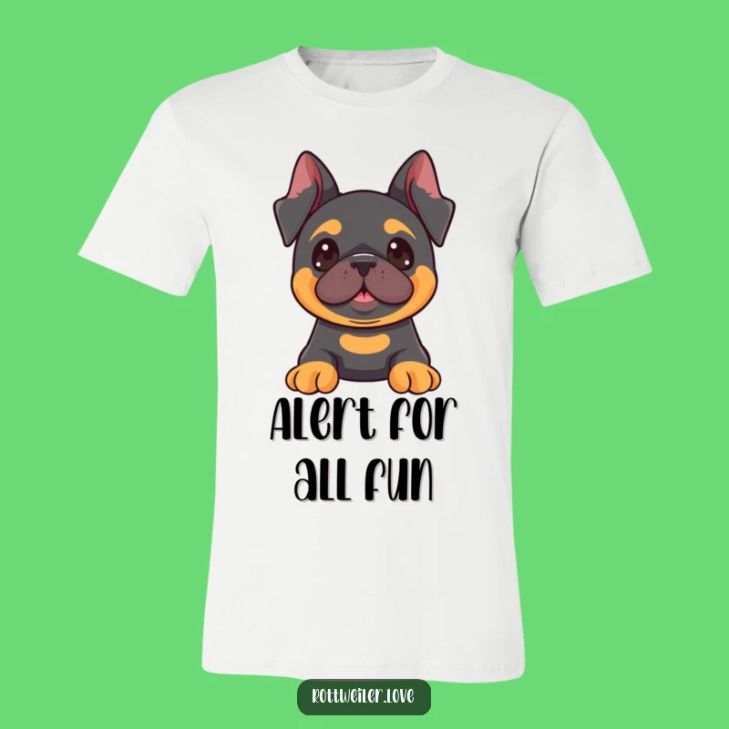 Funny Kawaii Rottweiler Alert T-Shirt, Curious Dog Lover Tee, Excited Pup Outfit