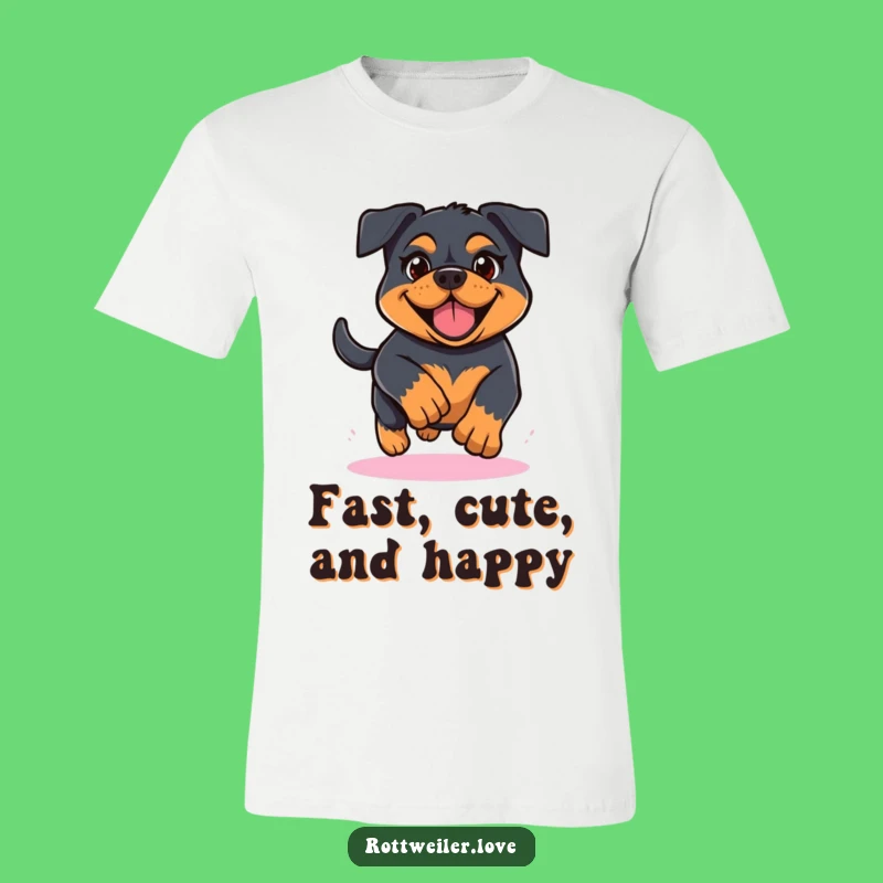 Funny Kawaii Rottweiler Running T-Shirt, Determined Dog Lover Tee, Cheerful Pup Outfit