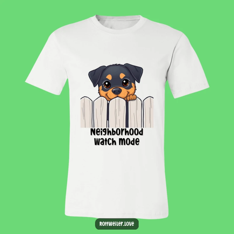 Funny Rottweiler Peeking Fence Tee - Curious Happy Dog T-Shirt Gift