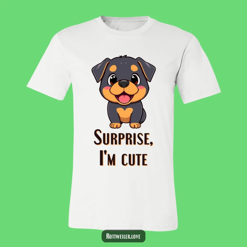 Funny Kawaii Rottweiler T-Shirt: Surprised happiness, a comical funny gift for the expressive soul.