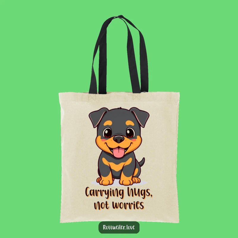 Funny Kawaii Rottweiler Nudge Tote Bag, Affectionate Dog Lover Carryall, Happy Pup Bag
