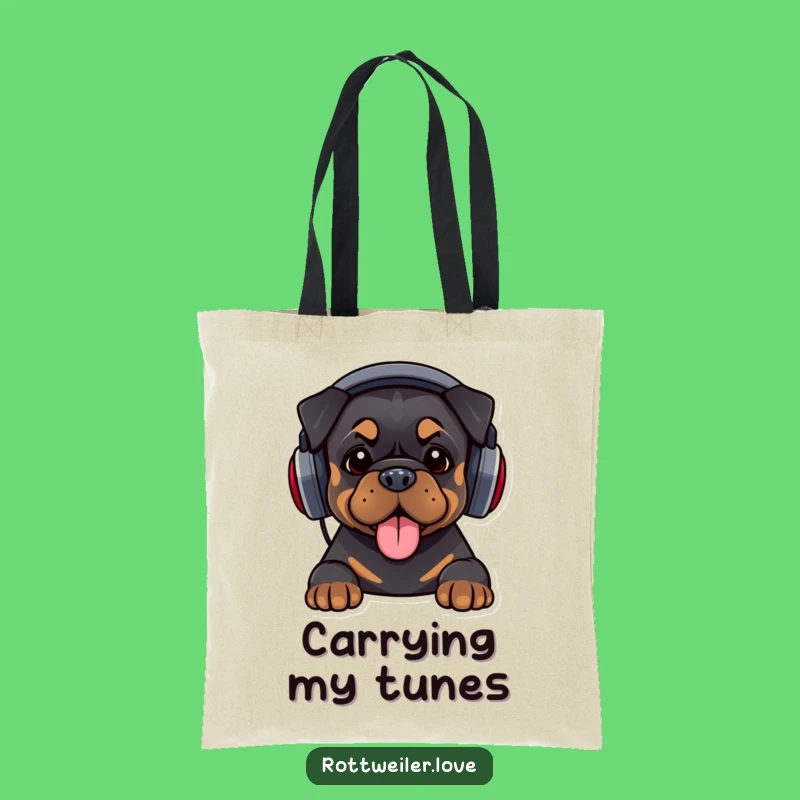 Funny DJ Rottweiler Tote Bag: Carry Your Tunes, Music Humor Gift
