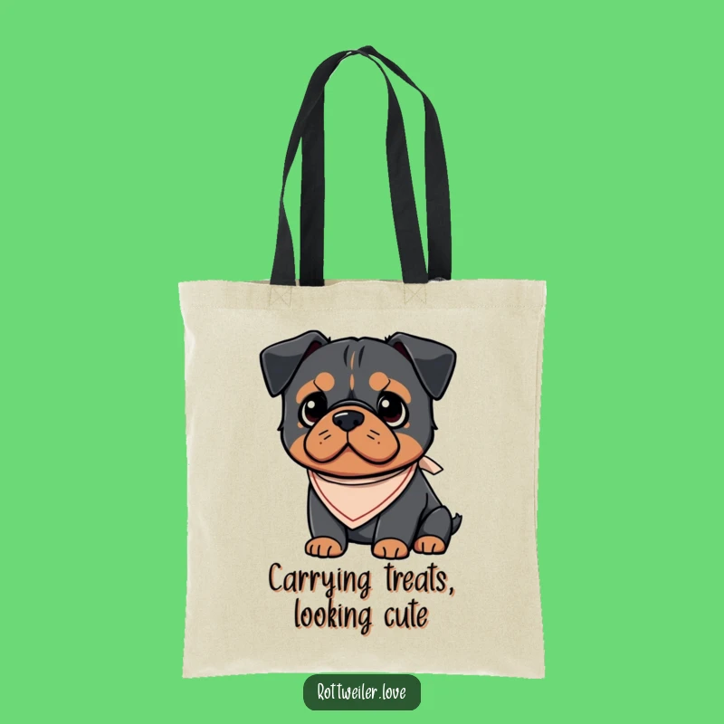 Funny Kawaii Rottweiler Bandana Tote Bag, Cute Dog Lover Canvas Bag, Puppy Accessory