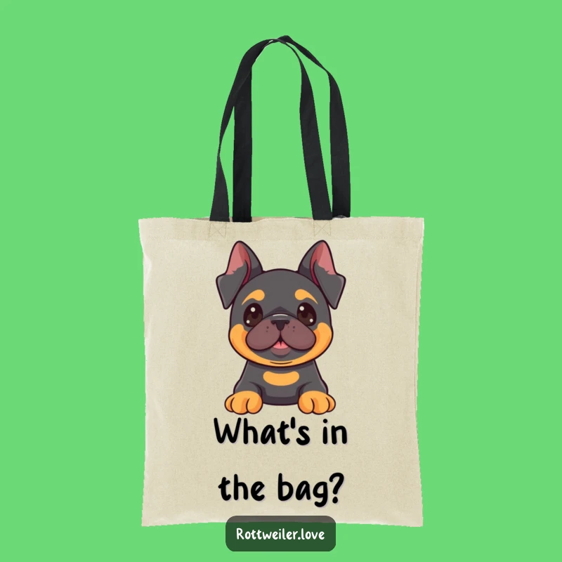 Funny Kawaii Rottweiler Alert Tote Bag, Curious Dog Lover Carryall, Excited Pup Bag