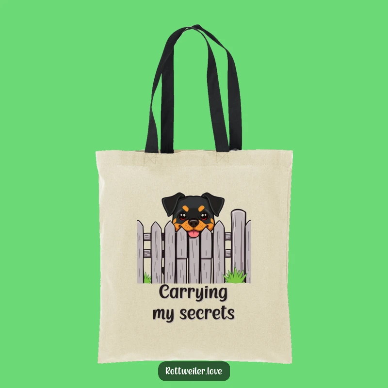Funny Rottweiler Cheeky Grin Fence Tote Bag - Playful Dog Accessory Gift