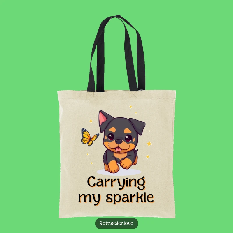 Funny Rottweiler Tote Bag: Sparkly Butterfly Chase - Stylish Gift!