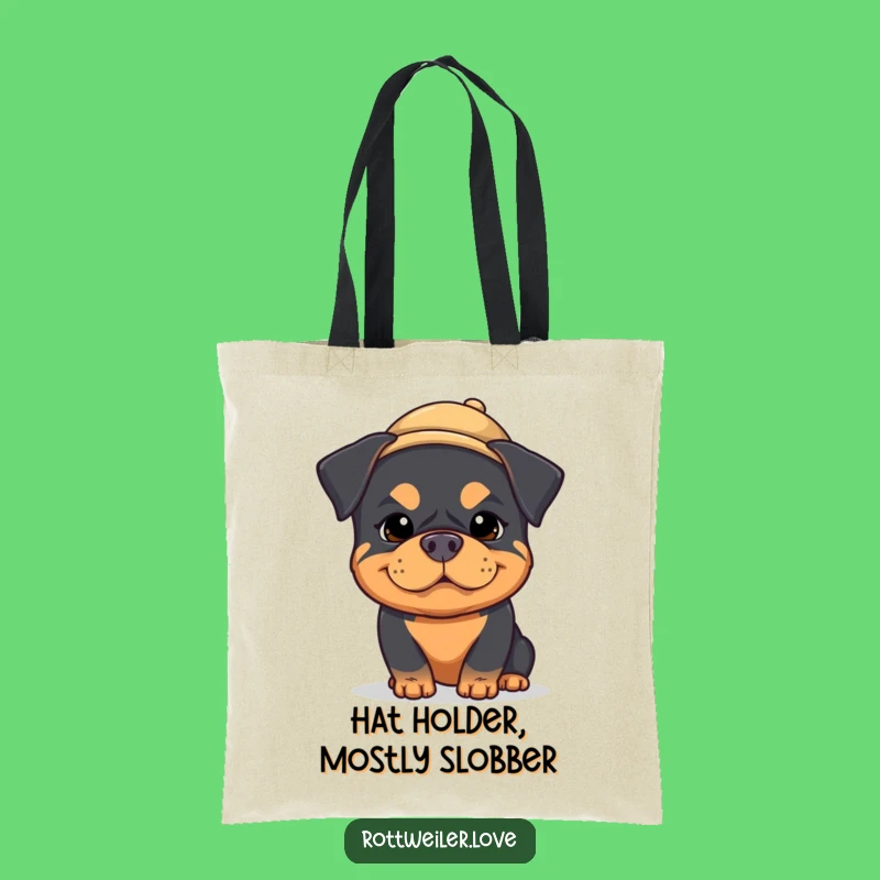 Funny Kawaii Rottweiler Tote Bag: Silly Dog, Tiny Hat for Groceries!